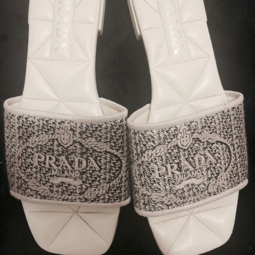 PRADA logo Bicolor Jacquard Slide Sandal